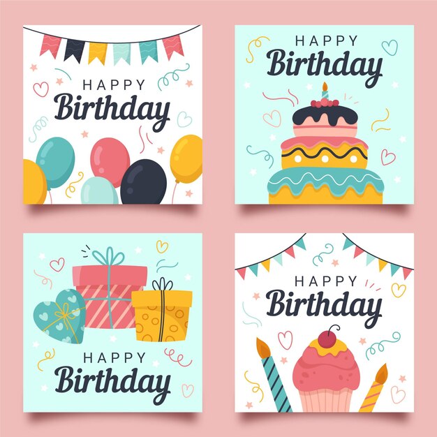 Colección de tarjetas de felicitación de cumpleaños dibujadas a mano