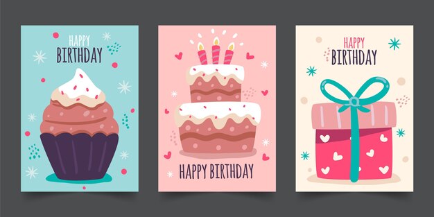 Colección de tarjetas de felicitación de cumpleaños dibujadas a mano