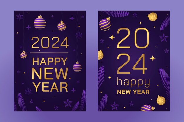 Colección de tarjetas de felicitación degradadas para la celebración del año nuevo 2024.
