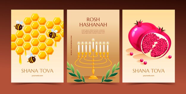 Colección de tarjetas de felicitación degradadas para la celebración del año nuevo judío de rosh hashaná