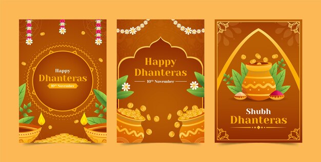 Colección de tarjetas de felicitación degradadas para la celebración del festival dhanteras