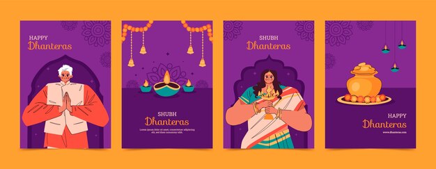 Colección de tarjetas de felicitación degradadas para la celebración del festival dhanteras
