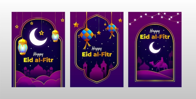 Colección de tarjetas de felicitación degradadas para la celebración islámica de eid al-fitr