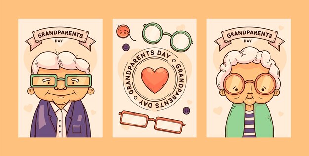 Colección de tarjetas de felicitación del día de los abuelos dibujadas a mano