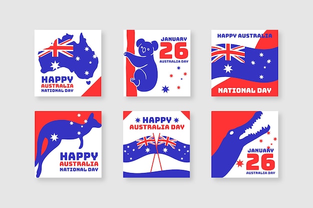 Vector gratuito colección de tarjetas de felicitación del día de australia