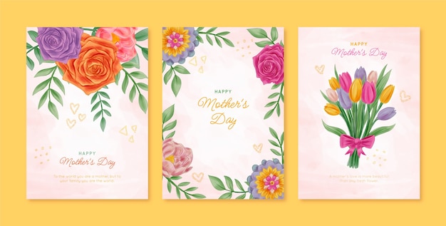 Vector gratuito colección de tarjetas de felicitación del día de la madre en acuarela