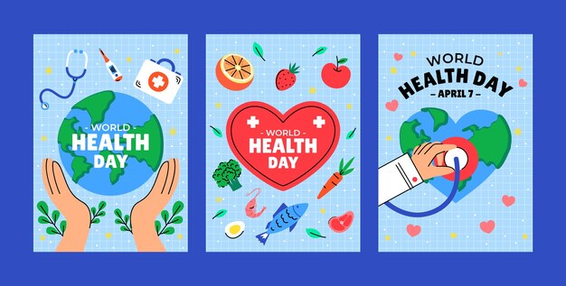 Colección de tarjetas de felicitación del Día Mundial de la Salud.