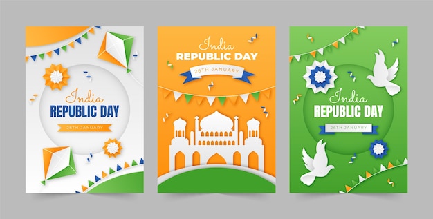 Vector gratuito colección de tarjetas de felicitación del día de la república estilo papel