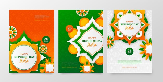 Colección de tarjetas de felicitación del día de la república estilo papel