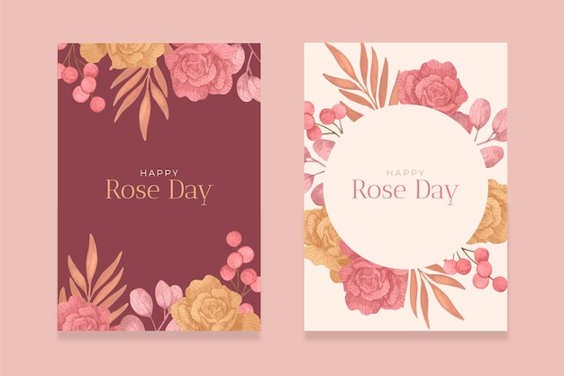 Vector gratuito colección de tarjetas de felicitación del día de la rosa en acuarela