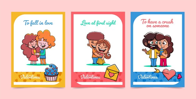 Colección de tarjetas de felicitación del día de san valentín dibujadas a mano