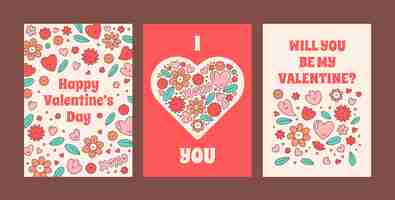 Vector gratuito colección de tarjetas de felicitación dibujadas a mano para la celebración del día de san valentín