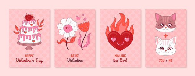 Colección de tarjetas de felicitación dibujadas a mano para la celebración del Día de San Valentín