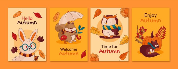 Colección de tarjetas de felicitación dibujadas a mano para la temporada de otoño