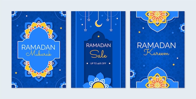 Vector gratuito colección de tarjetas de felicitación de estilo papel para la celebración del ramadán islámico