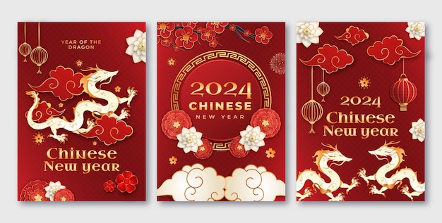 Colección de tarjetas de felicitación para el festival del año nuevo chino