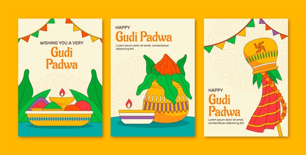 Colección de tarjetas de felicitación de la festividad de Ugadi dibujadas a mano