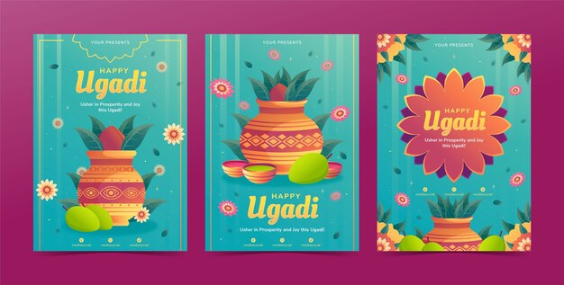 Vector gratuito colección de tarjetas de felicitación para la festividad de ugadi