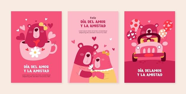 Vector gratuito colección de tarjetas de felicitación flat dia del amor y la amistad