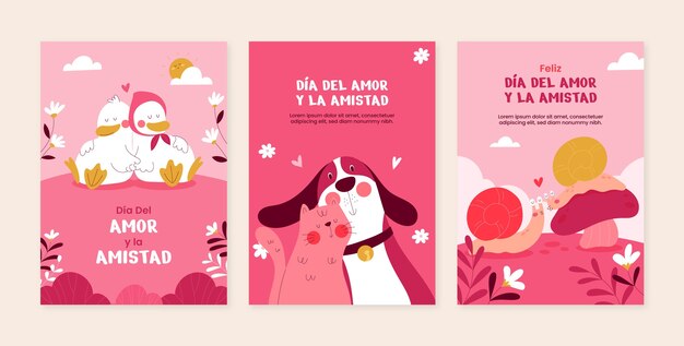 Colección de tarjetas de felicitación Flat dia del amor y la amistad