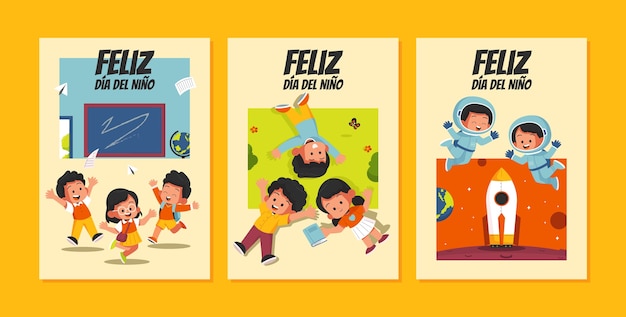 Vector gratuito colección de tarjetas de felicitación flat dia del nino