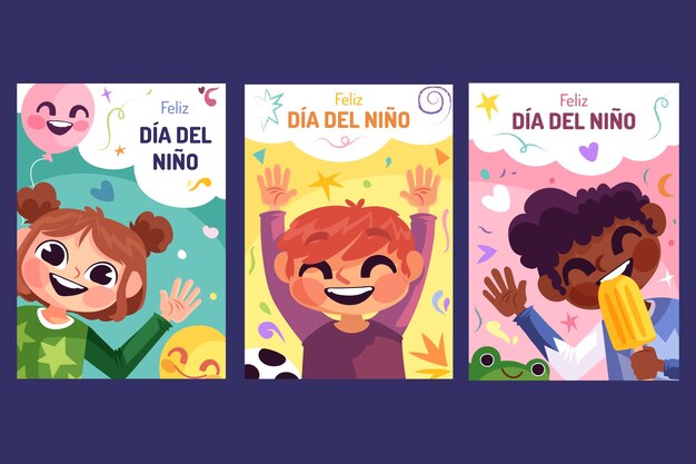 Colección de tarjetas de felicitación Flat dia del nino