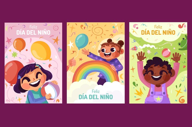 Colección de tarjetas de felicitación Flat dia del nino