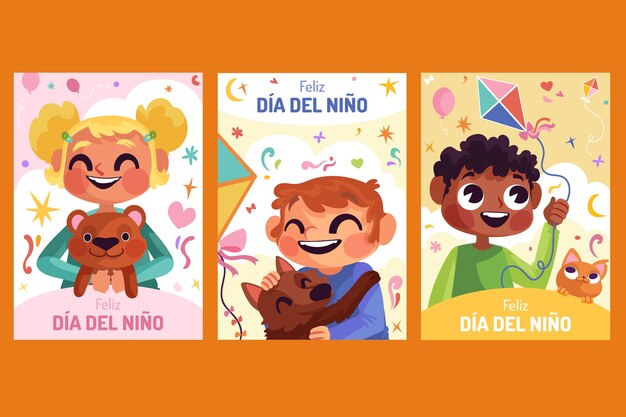 Colección de tarjetas de felicitación Flat dia del nino