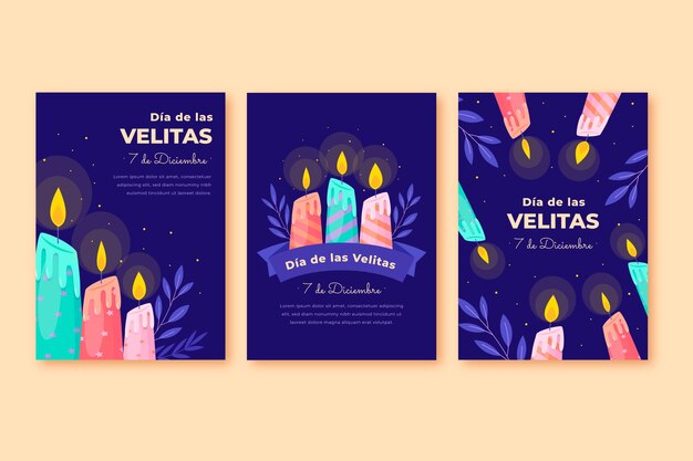 Colección de tarjetas de felicitación flat dia de las velitas