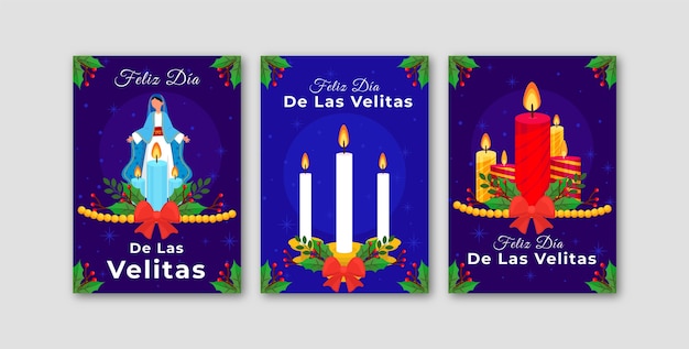 Vector gratuito colección de tarjetas de felicitación flat dia de las velitas