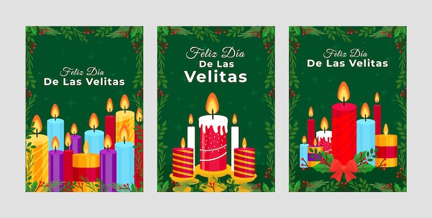 Vector gratuito colección de tarjetas de felicitación flat dia de las velitas