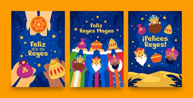 Colección de tarjetas de felicitación Flat Reyes Magos