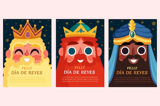 Colección de tarjetas de felicitación de flat reyes magos