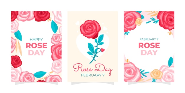 Vector gratuito colección de tarjetas de felicitación flat rose day