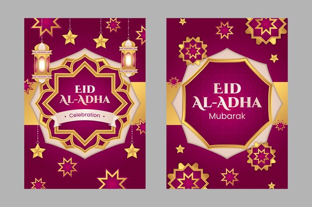 Vector gratuito colección de tarjetas de felicitación de gradiente eid al-adha mubarak