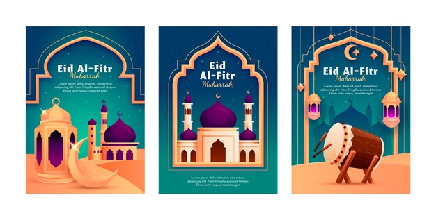 Colección de tarjetas de felicitación de gradiente eid al-fitr