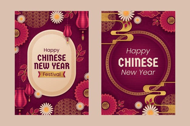 Colección de tarjetas de felicitación en gradiente para el festival del año nuevo chino
