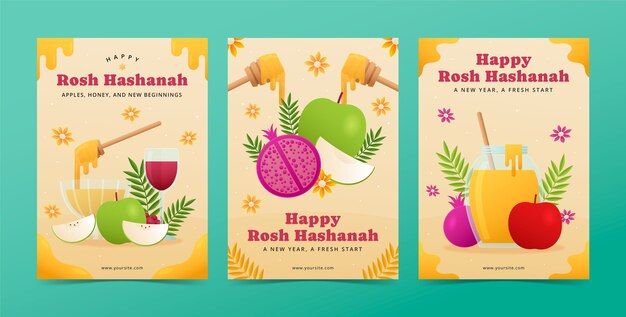 Colección de tarjetas de felicitación gradientes para la celebración del año nuevo judío Rosh Hashanah
