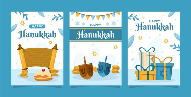 Colección de tarjetas de felicitación de Hanukkah planas