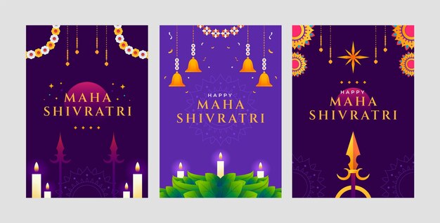 Colección de tarjetas de felicitación de Maha Shivratri con gradiente.