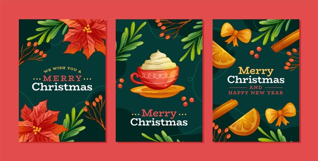 Colección de tarjetas de felicitación de Navidad dibujadas a mano
