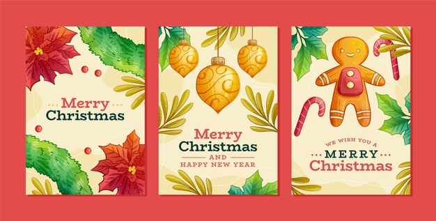 Colección de tarjetas de felicitación de Navidad dibujadas a mano