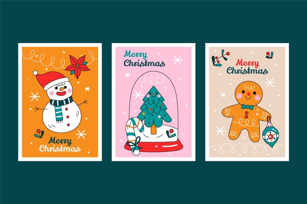 Colección de tarjetas de felicitación de Navidad dibujadas a mano