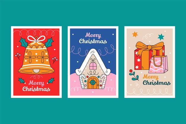 Colección de tarjetas de felicitación de Navidad dibujadas a mano