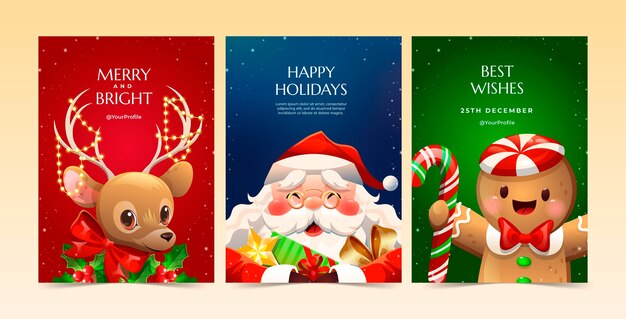 Colección de tarjetas de felicitación navideñas degradadas