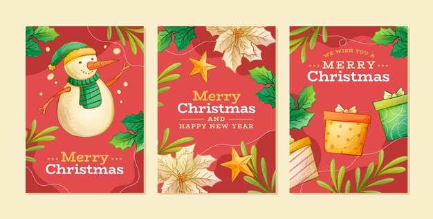 Colección de tarjetas de felicitación navideñas dibujadas a mano