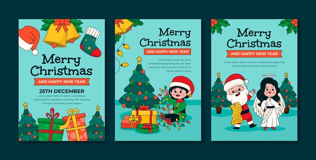 Colección de tarjetas de felicitación navideñas dibujadas a mano