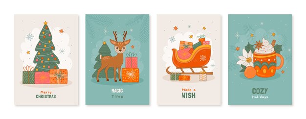 Colección de tarjetas de felicitación navideñas dibujadas a mano