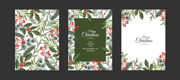 Colección de tarjetas de felicitación navideñas con elementos navideños.