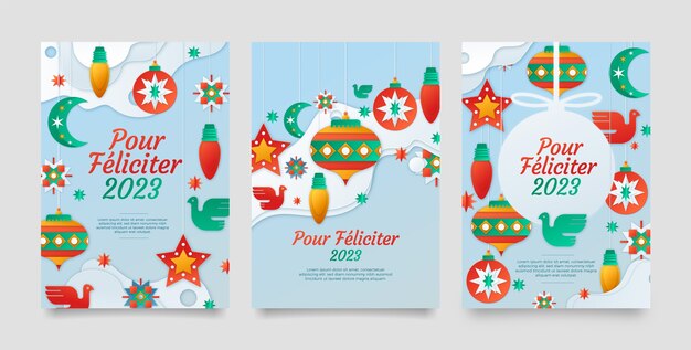 Colección de tarjetas de felicitación navideñas estilo papel